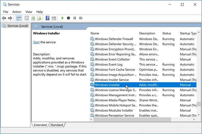 Kích hoạt service Windows Installer