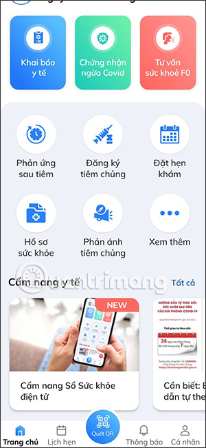 Giao diện Sổ sức khỏe điện tử