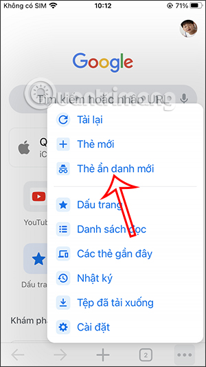 Mở thẻ ẩn danh trên Chrome