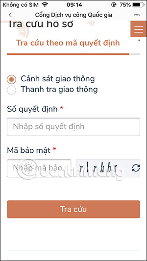 Điền thông tin nộp phạt