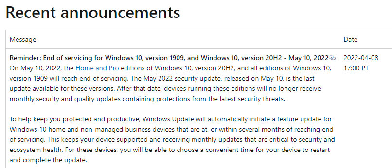 Thông báo từ Microsoft