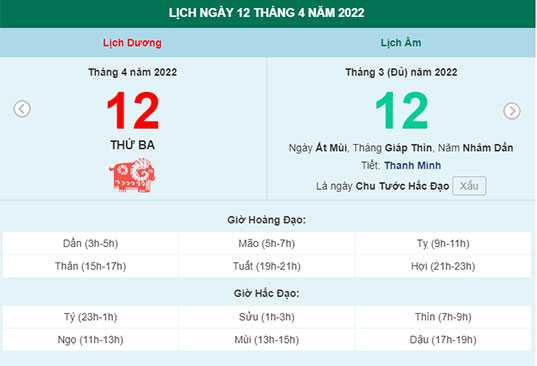 Xem lịch ngày 12/4/2022.