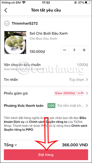 Đặt hàng trên TikTok Shop