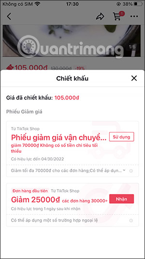 Ưu đãi giảm trên TikTok Shop