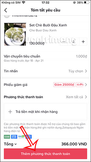 Phương thức thanh toán trên TikTok Shop