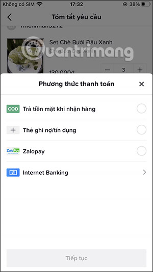 Chọn phương thức thanh toán trên TikTok Shop