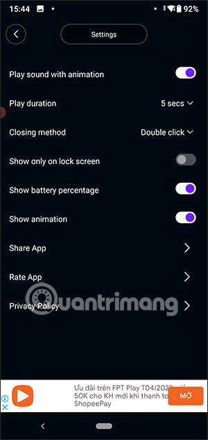 Thiết lập hiệu ứng sạc pin trên Battery Charging Animation