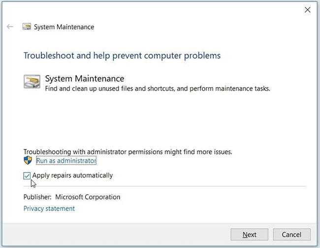 Chạy System Maintenance troubleshooter trên Windows