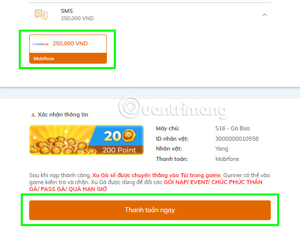 Chọn mạng bạn đang sử dụng rồi tiến hành Thanh toán ngay.