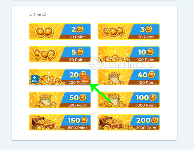 Chọn gói muốn nạp và ấn nút Mua.