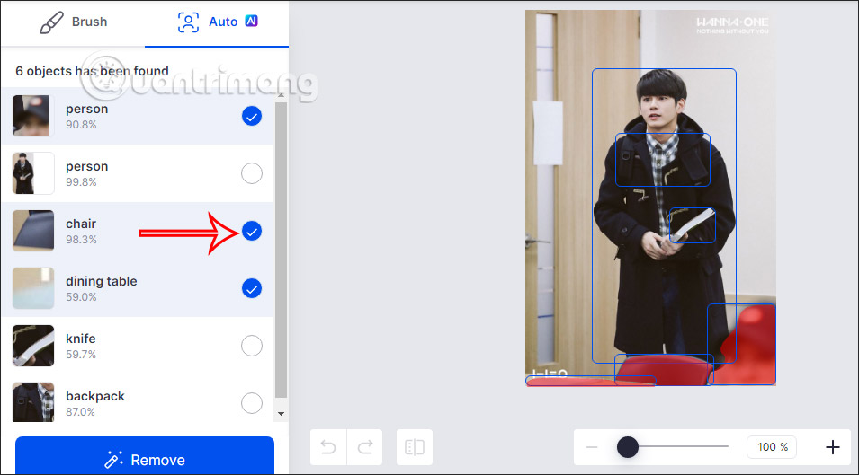 Chọn vật thể muốn xóa