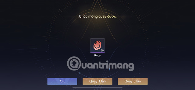 Giao diện thông tin các bạn trúng 50 Ruby Khi tảo kho báu