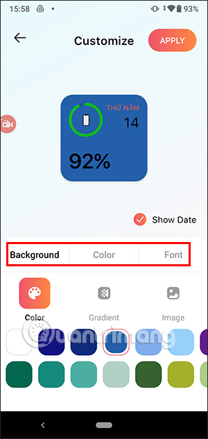 Các tùy chọn thay đổi giao diện widget