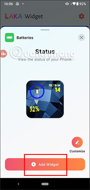 Cài widget trên Android