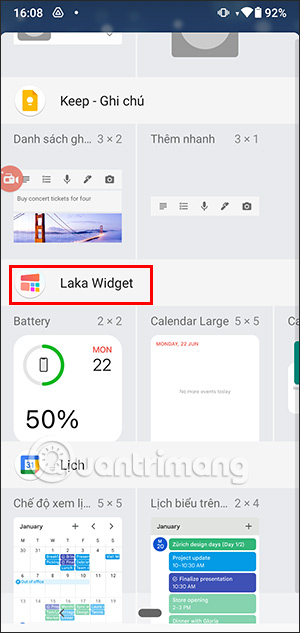 Cài widget Laka Widget