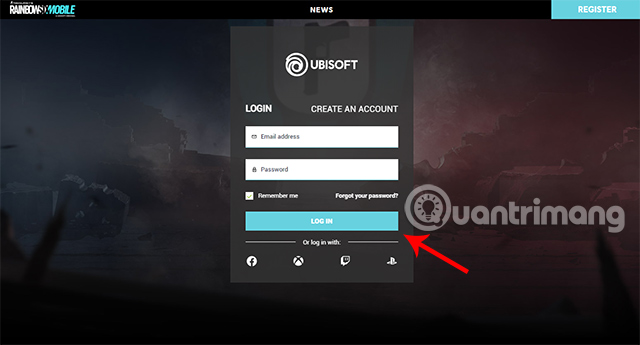 Điền thông tin đăng nhập tài khoản Ubisoft của bạn rồi bấm LOG IN.