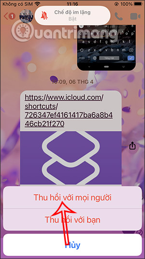 Thu hồi tin nhắn Messenger