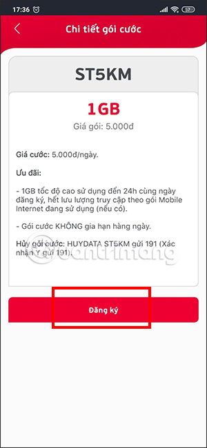 Nhấn Đăng ký