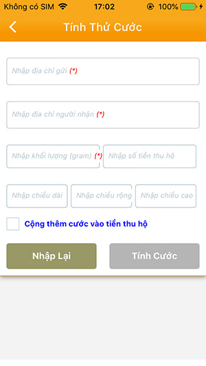 Tính thử cước trên My Vietnam Post