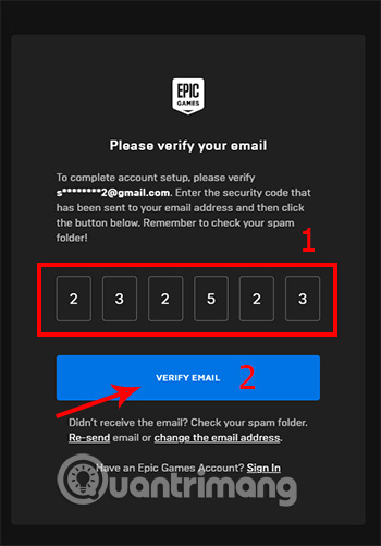 Nhập mã bảo mật được gửi về mail để xác thực tài khoản Epic Games