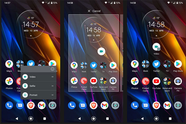 Tạo shortcut để chụp ảnh selfie/quay video trên màn hình chính Android
