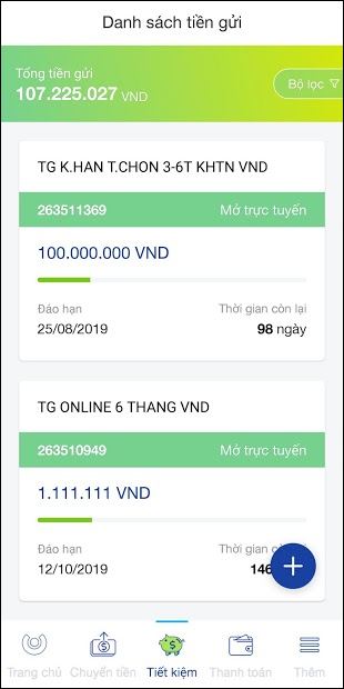 Gửi tiền qua app ACB One