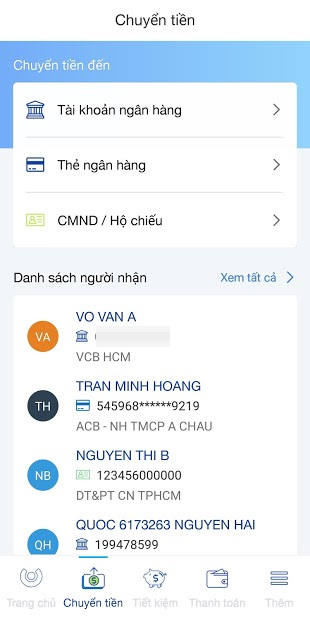 Chuyển tiền trên ACB One