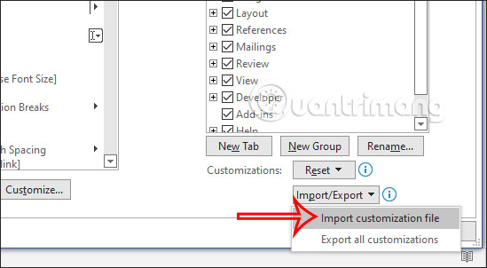Import the file containing the Ribbon