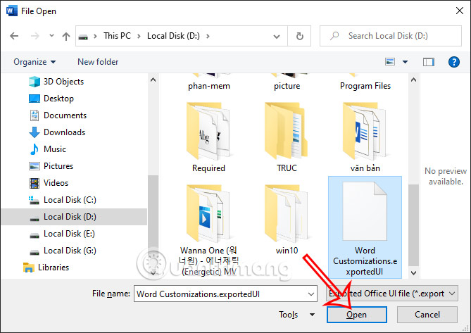 Select the file containing the Ribbon
