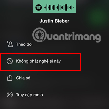 Ấn vào dòng Không phát nghệ sĩ này để tiến hành chặn.