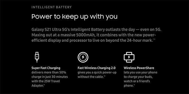 Tính năng Intelligent Battery của Galaxy S21 Ultra 5G