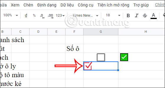 Hình ảnh checkbox trong bảng Google Sheets