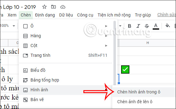 Chèn hình ảnh trong bảng Google Sheets