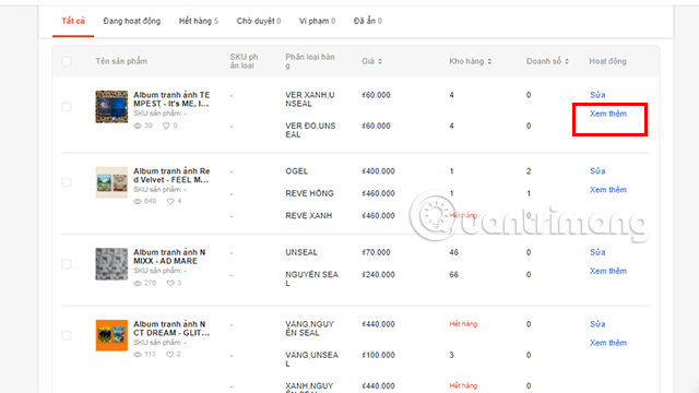 Lựa chọn sản phẩm bạn muốn đẩy rồi bấm vào Xem thêm.