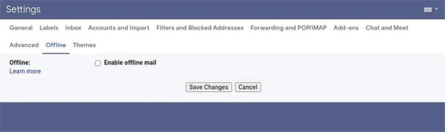 Tab Offline trong cài đặt của Gmail