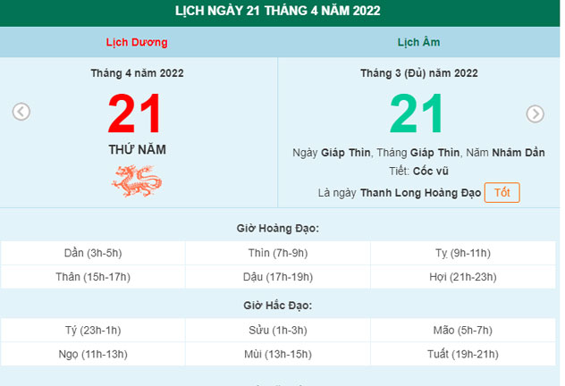 Xem lịch ngày 21/4/2022.