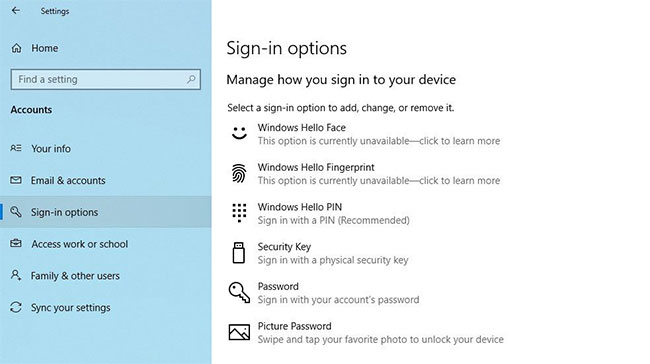 Mã PIN Windows Hello trong ứng dụng Windows Settings