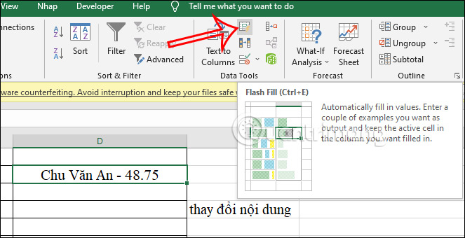 Dùng Flash Fill trong Excel