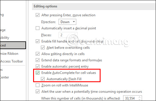 Bật Flash Fill trong Excel