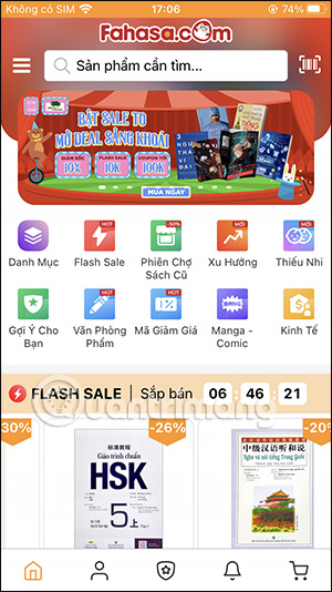 Giao diện ứng dụng Fahasa