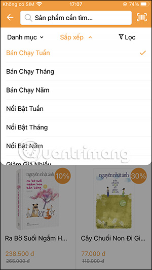 Chọn sách theo sản phẩm bán chạy