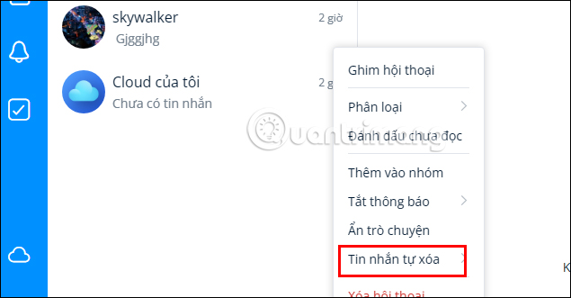 Chọn xóa tin nhắn Zalo tự động