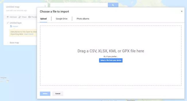 Chọn một file để nhập lời nhắc trong Google Maps