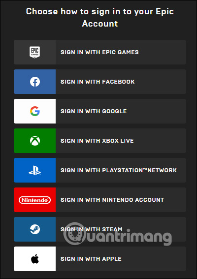 Đăng nhập tài khoản Epic Games Store