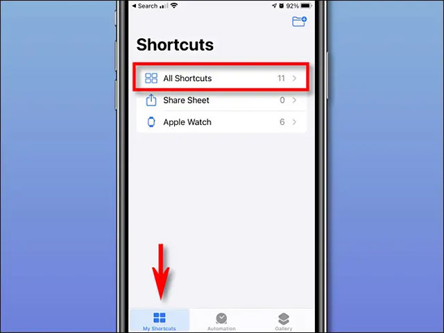 Nhấn vào tab “My Shortcuts”