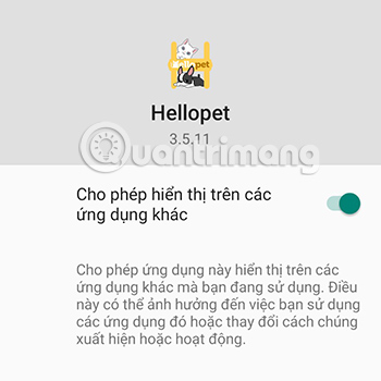 Cho phép Hellopet hiển thị trên ứng dụng khác