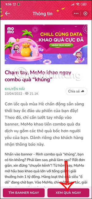 Xem thẻ quà tặng MoMo