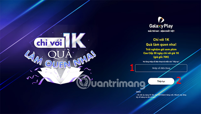 Điền số điện thoại của bạn vào ô trống sau đó bấm Tiếp tục.