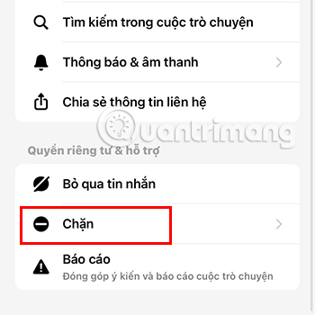 Tại phần thiết lập, chọn nút Chặn.