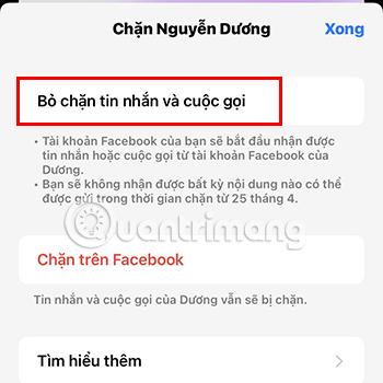  Bấm vào Chặn tin nhắn và cuộc gọi 